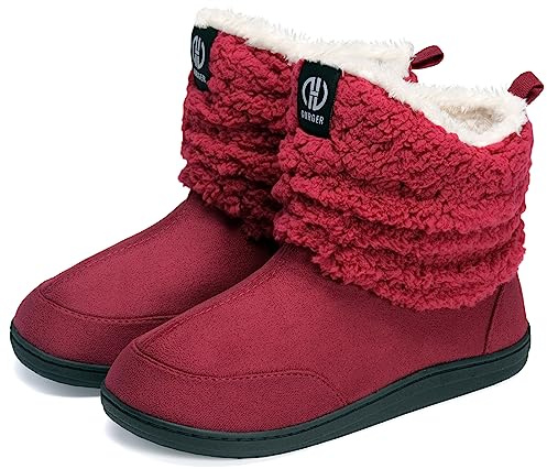 JEBUKTXE Slipper Boots for Women Men Booties Slippers Plush Fleece Winter Indoor Outdoor Slippers Memory Foam Fur Lined House Shoes for Ladies Male Red 40 41