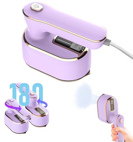 Travel Iron, 1000W Foldable Handheld Mini Steam Iron, Ceramic Nonstick Soleplate, 180° Rotating Handle