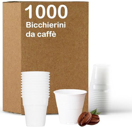 G.M. DISTRIBUZIONE 1000 Bicchierini Caffè Plastica Bicchiere di Colore Bianco 80cc Bicchiere Bar Macchinetta del Caffè