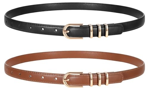 WERFORU 2 piezas de cinturón de cuero skinny para mujer para jeans pantalones cinturón delgado de cuero sintético con hebilla dorada, Gürtellänge 120cm,passend für Taille 93-105cm