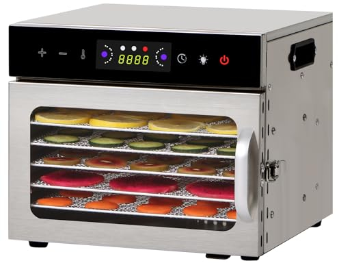 Panana Deshydrateur Alimentaire avec 6/8/12 Plateaux en Inox - Déshydrateur avec Minuterie 24h et Température 30-90 °C - Deshydrateur Viande, Fruits- 400W Déshydrateur Alimentaire (6 Plateaux)