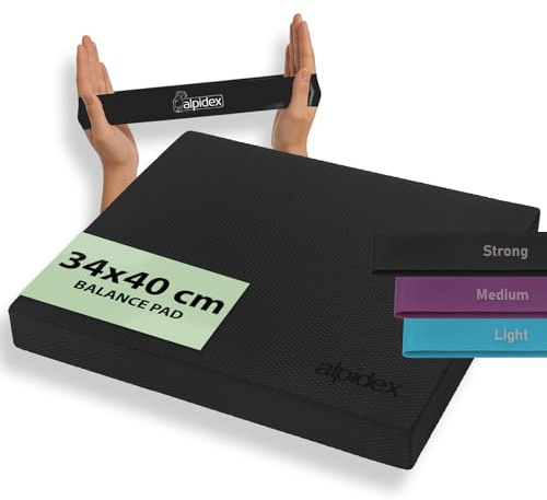 ALPIDEX Balance Pad Tappetino Propriocettivo 3 Fasce Elastiche Tavola Propriocettiva Schiuma Pilates Yoga Allenamento, Black, 40x34x5 cm