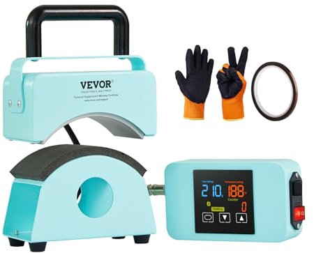 VEVOR Hutpresse, Mini-Hut-Hitzepresse für Kappen mit integriertem Bedienfeld, Kappenpresse mit 15 x 8 cm gebogener Heizplatte, Sicherheitsbasis und Handschuh, automatische Abschaltung, Blau