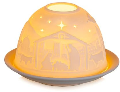 Candeldo Nativity Tealight Holder Christmas: Small Porcelain Decorative Candle Holder Nativity Scene Lantern for Tealight Christmas Table Decoration