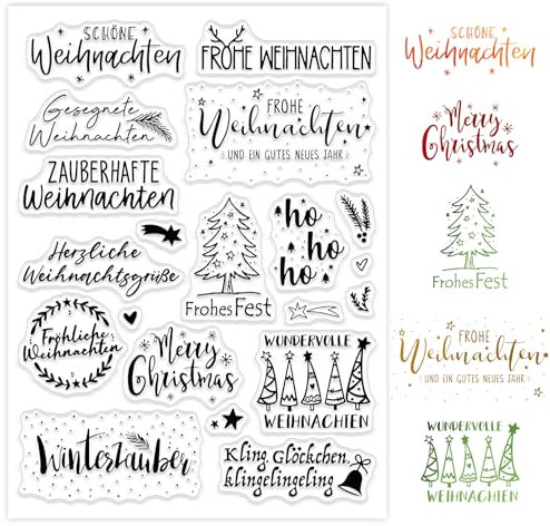 BOOMTOP Silikon Stempel Weihnachten Klare Frohe Weihnachten Set Deutsche Sprüche Weihnachtsgrüße Clear Stamps für Kartenherstellung DIY Geschenk Scrapbooking