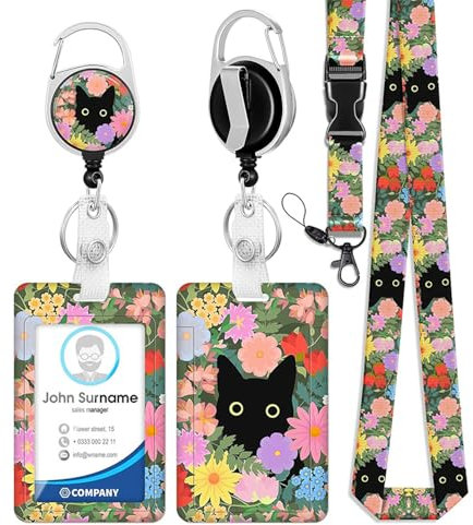 Porta Cordón Retráctil con Portatarjetas, Colgante Tarjetas Identificativas, Lanyard con Tarjetero, ID Card Badges Holder con Cordón para el Cuello para Tarjetas para Llaves, Tarjetas de Crédito