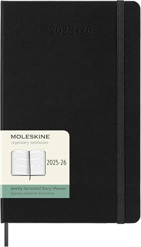 Moleskine Weekly Planner 2025-2026, Agenda Semanal 18 Meses, Agenda Horizontal Con Tapa Dura y Cierre Elástico, Formato Grande 19 x 25 cm, Color Negro