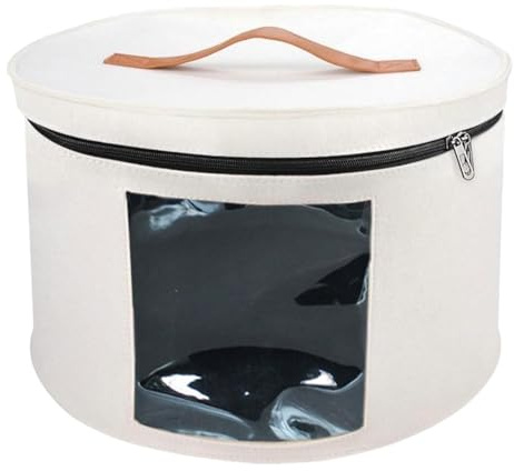 Pleayietoopiatiey Caja organizadora de sombreros redonda de fieltro portátil para armario, ropa, almacenamiento de juguetes, color blanco, 33 x 26 cm