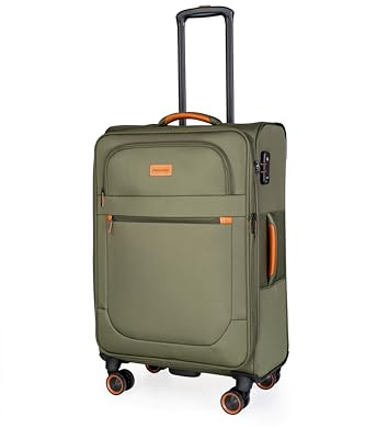 METZELDER Valise Souple Retro Extensible Gros Volume Serrure TSA Garantie 1 an, (Vert (Khaki), M - Medium - 79/93L - 67x42x28 3,4kg)