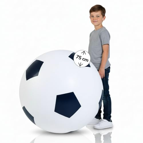 alldoro 60298 XXL Fußball Ø 75 cm groß, aufblasbarer Spielball mit mega Sprungkraft, Kinderball aus Gummi, Indoor & Outdoor, Schwarz/Weiß