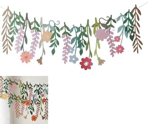 SIXHAOBU Banner de Hojas Florales de Papel Banner de Flores Silvestres de Doble Guirnalda de Flores de 3 m,decoración para Primavera y Verano,para Decoración de Fiesta