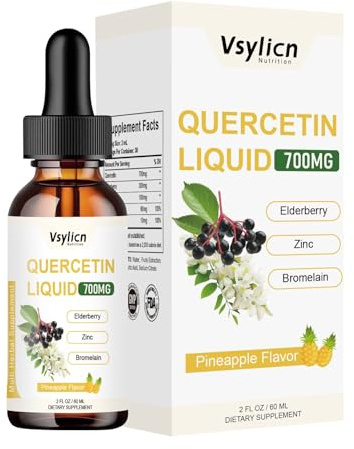 700mg Quercetin Liquid Drops - Quercetin Bromelain Supplements - 5 in 1 with Bromelain Elderberry Vitamin - 4X Stronger Than Pills & Capsules - Immunity Health Respiratory Health Skin Care - 60ml