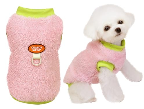 Izefia Dog Sweater Clothes Apparel Fleece Woolen Sweaters with Leash Loop Winter Warm Sweat Shirt Soft Pajamas Cute Pattern Cowboy Vest Sweater for Small Dog Medium Cat Pink M