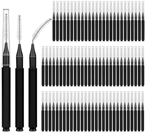 Zmpkhba 150 Pack Interdental Brushes for Braces, Plastic Dental Brushes Cleaner Between Teeth, Tooth Pick Tool Interdentales with Soft Spiral Brush Head - Efficient Oral Care, Black