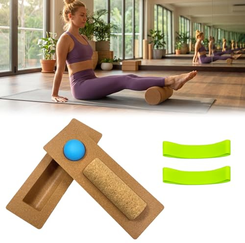 4-in-1 Cork Balance Board Set – Foot Strengthener & Ankle Stability Trainer with Roller, Massage Ball & Toe Bands – Fall Prevention Compact Wobble Board for Home Physio, Office & Seniors