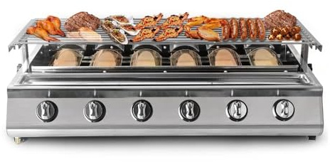 Parrilla de gas para barbacoa de mesa, 6 quemadores GLP con bandeja antiadherente para cocinar al aire libre, perfecta para jardín, patio y camping