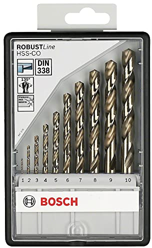 Bosch 10x PRO Stainless Steel HSS-Co Twist Drill Bit Set (for Steel, Stainless steel, Ø 1,0, 2,0, 3,0, 4,0, 5,0, 6,0, 7,0, 8,0, 9,0, 10,0 mm, Professional Accessory Rotary Drill/Drivers)