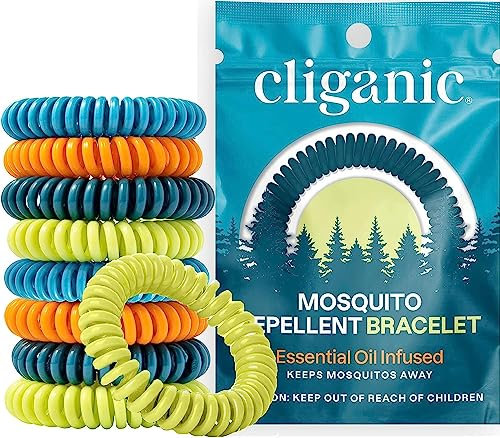 Cliganic 10 Pack Mosquito Repellent Bracelets, DEET-Free Bands, Individually Wrapped
