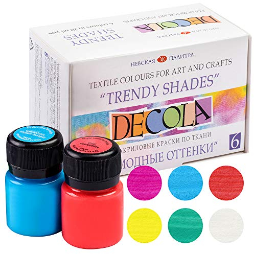 Decola Acryl-textilfarbe Set | 6x20 Ml Trendy Waschmaschinenfeste Stofffarben | Hergestellt Von Nevskya Palitra