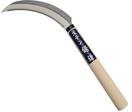 KEYI Hoz de hierba, hoz de diente de sierra, herramienta de hoz de mano, hoz de cosecha con mango de madera, sierra ligera, hoja de acero inoxidable de 6.5 pulgadas
