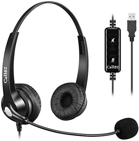Auriculares PC USB con Micrófono Cancelación de Ruido y Control en Línea, Cascos PC con Cable para Ordenador, Business, Oficina, Skype, Zoom, Cursos Online, Conversación Clara, Ligero y Cómodo