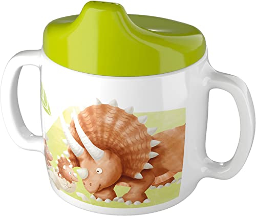HABA Trinklerntasse Dinos – Trinkbecher für Kleinkinder mit Anti-Tropf-Deckel – Ergonomische Griffe & Bruchsicher – 1305142001