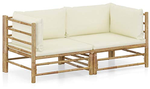 Tidyard Trädgård Soffor Set 2/3/4/6/7/8 st med Vit Bambu Cream Kuddar,Trä Utomhus Soffa,Trädgårdslounge,Stort val av storlek