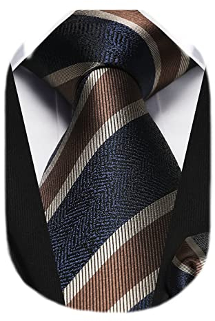 HISDERN Herren Krawatte Gestreifte Hochzeit Krawatte & Einstecktuch Set Gold/Marineblau