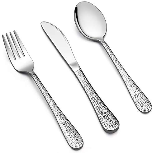 LIANYU 15-Piece Kids Utensils Silverware Set, Stainless Steel Toddler Hammered Flatware Cutlery, Children Tableware Includes Knives Forks Spoons, Dishwasher Safe
