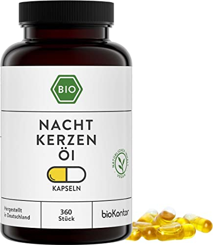 Nachtkerzenöl Kapseln VEGAN BIO 360 Stück VEGAN mit 500 mg kaltgepresstem Nachtkerzenöl bioKontor