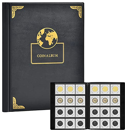 120 Pockets Coin Flip Holder Albums, 2x2 inches Coin Storage Books for Coin Cardboard Collection Holders, Collection Book Sleeves Supplies for Collectors- Black Earth (Coin Flips not Included)
