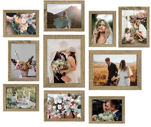 LUCKYLIFE Picture Frame Set 10-Pack, Gallery Wall Frame Collage with 8x10 5x7 4x6 Frames in Natural Woodgrain Finishes
