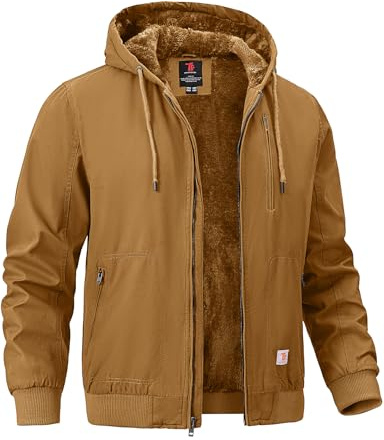 TBMPOY Men's Winter Jackets Hooded Work Cotton Fleece Lined Duck Coats Flannel Active Workwear Coat Yellow L