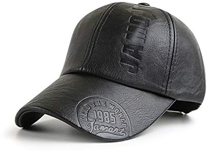 Uomo Cappellino da Baseball in PU Pelle Berretto con Visiera Autunno e Inverno Moda Esterno Cappello (Nero)