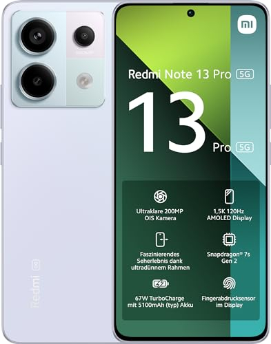 Xiaomi Redmi Note 13 Pro 5G - Smartphone de 8+256 GB, Pantalla de 6,67 AMOLED 1.5K 120Hz, Qualcomm Snapdragon 7 Gen 2, Triple cámara de hasta 200MP, Hypercharge 67W, Morado (Versión ES)