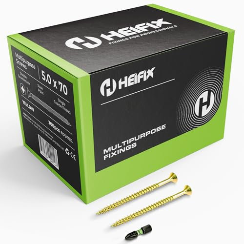 Heifix Multi-Purpose Wood Screws Pozi Double Countersunk - FREE Screw Bit Included (QTY 200, 5mm x 70mm)