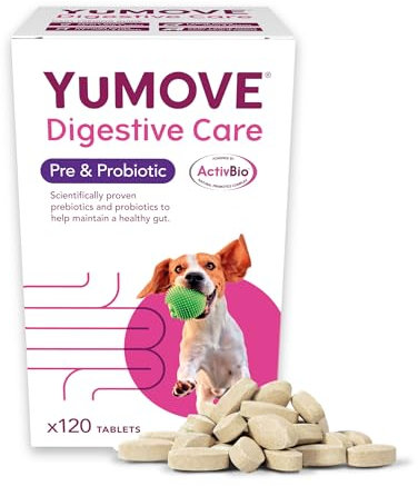 YuMOVE Digestive Care, Dog Pre and Probiotics Supplement for Gut Health, Digestive Support for All Ages and Breeds, 120 Tablets - Eco Friendly and Letter Box Ready Packaging