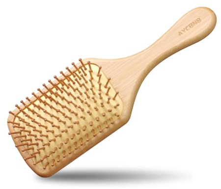 Bamboo Hair Brush with Natural Bamboo Bristles - Detangling Paddle Hairbrush for Women, Men & Kids - Wooden Brush for All Hair Types & Hair Growth