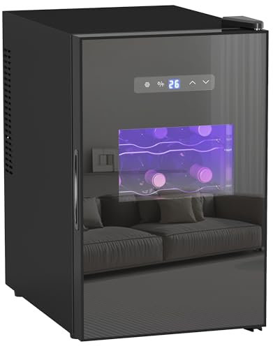 HOMCOM Cave à vin 15 bouteilles 39L réfrigérateur à vin thermoélectrique et silencieux - porte en verre, éclairage LED, écran tactile numérique, frigo vin contrôle de température 8-18°C, noir