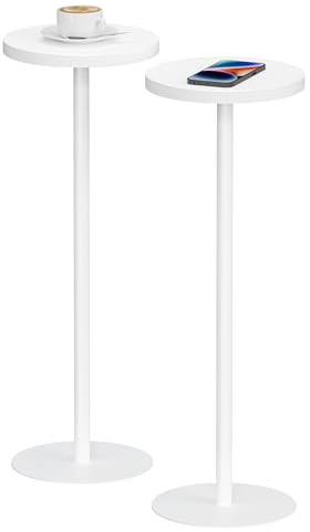 TUTOTAK Tall Round Side Table, Small End Table, Set of 2, Drink Table, Pedestal Side Table, livingroom, White V1TB01BW0652EU