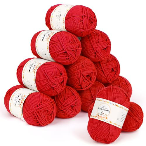 Aeelike Lot de 12 pelotes de fil à tricoter double 600g Laine acrylique 50g Pelote de laine à tricoter douce et 5 plis pour débutants - Amigurumi, couverture de bébé, chaussettes