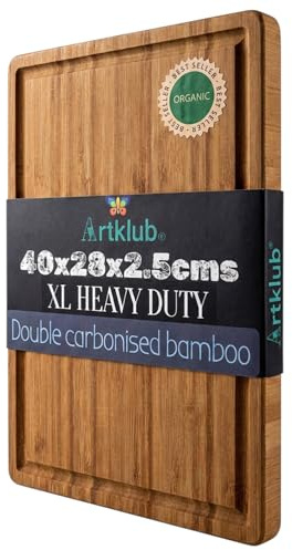 Large Wooden Chopping Board, Double Sided Extra Thick Bamboo Cutting Board with deep Juice Groove Used for Cutting Fruits, Vegetable, Meat Carving and charcuterie (L- 40x 28x 2.5cms)