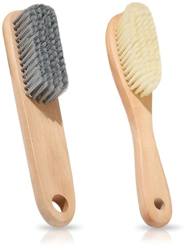 2 PCS Shoe Brushes, Shoe Scrubbing Brush with Wooden Handle Soft Bristle Cleaning Brushes for Cleaning Shoes, Clothes, and Countertops