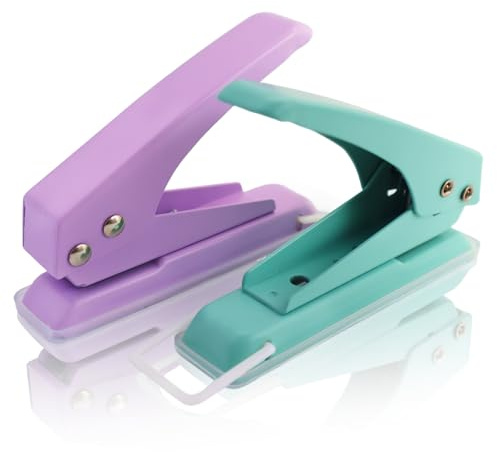 Single Hole Puncher, Heavy Duty Metal 1/4 Hole Punch, 16 Sheet Capacity, Handheld Hole Puncher for Paper, Chipboard, ID Cards, Art Project, Easy and Smooth Punching for Crafts (2 Pack)