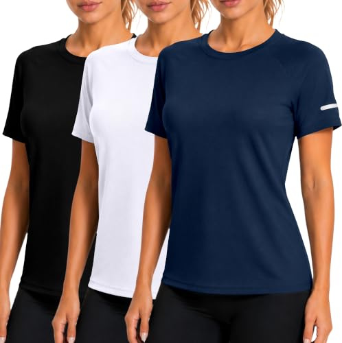 Women's Workout Running T-Shirts, Dry Fit Short Sleeve Shirts, Moisture Wicking Athletic Tee, Sports Gym Yoga Tops