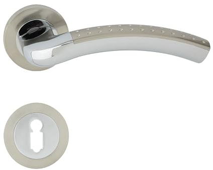 domino Türgriff Drückergarnitur BB-Buntbart Set Rund BB Rosette Türklinke für Zimmertür, Bürotür, Kellertür & Innentür Türbeschläge aus Edelstahl Chrom SHARON ECO-R M6/M9