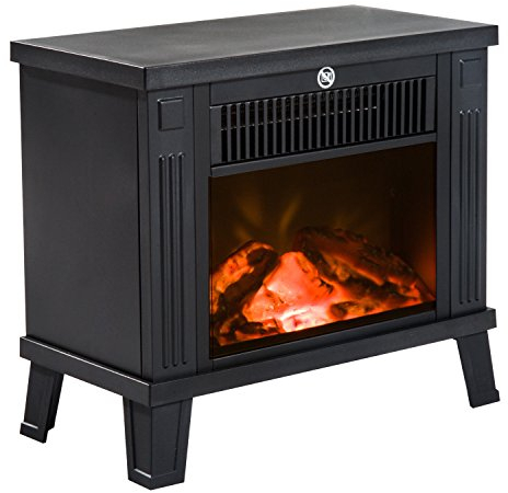 HOMCOM Chimenea Eléctrica Portátil 600/1200W Chimenea Decorativa con Efecto de Llama y Protección contra Sobrecalentamiento para Salas 13-18 m² 34x17x31 cm Negro