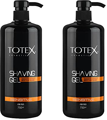 Totex Shaving Gel Sensitive Skin 750ml Pack of 2 – Cooling Shave Gel with Pump for Smooth Shave, Anti-Irritation Formula for Men & Women, Full Body & Bikini Line Shaving, Economical Barber Salon Use