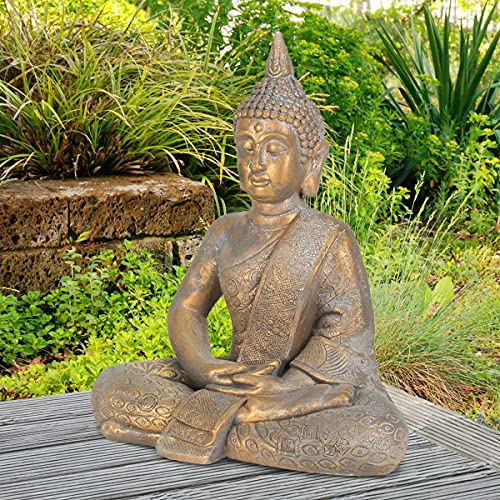 ECD Germany Buddha Figur sitzend, 50cm hoch, aus wetterfestem Polyresin, Bronze, Feng Shui, Buddha Statue als Dekoration für Haus, Wohnung & Garten Gartenfigur Dekofigur, Skulptur für Innen und Außen