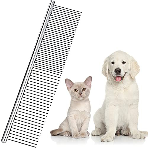 Boao Pettine per Animali Domestici in Acciaio Inossidabile per Toelettatura con Denti Arrotondati per Cani di Taglia Grande, Media e Piccola con Pelo Corto/Lungo (19 x 4 cm)
